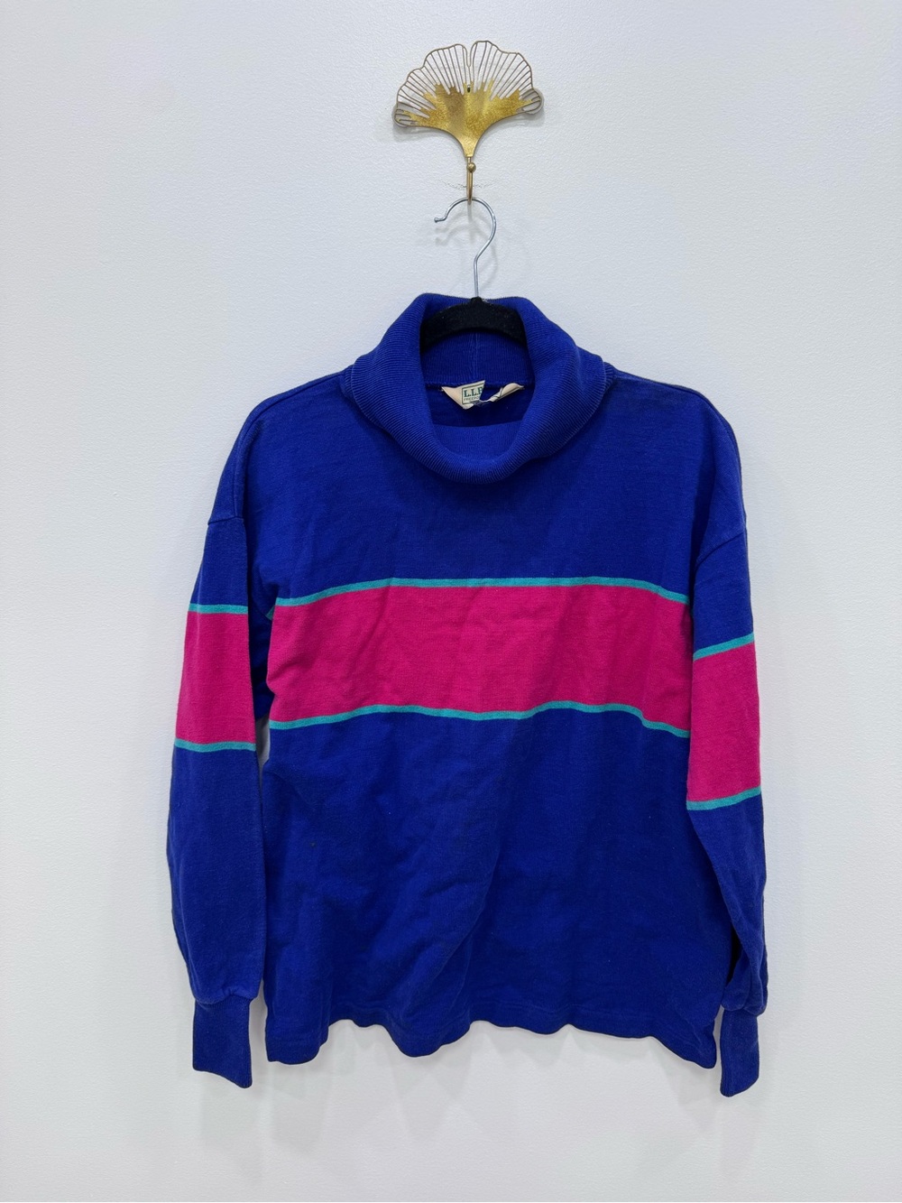 1980s L.L.Bean vintage color block turtleneck 100% cotton long sleeve Sz Lg